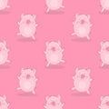 Seamless pattern of hand-drawn dancing pigs on an isolated pink background. Vector illustration of piglets for New Year, prints, w Royalty Free Stock Photo