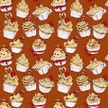 Seamless pattern with hand drawn decorated sweet cupcakes - back