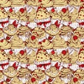 Seamless pattern with hand drawn decorated sweet cupcakes - back