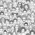 Seamless pattern of hand drawn, diverse faces