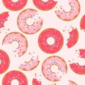 Colorful seamless pattern with tasty donuts. Decorative background with food