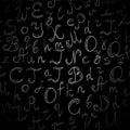 Seamless Pattern Hand Drawn Doodle Font. Children Drawings of Scribble Alphabet on Black Background.