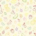 Seamless pattern with hand drawn doodle fruits. Royalty Free Stock Photo