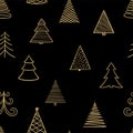 Seamless pattern of hand drawn Doodle Gold Sketch Christmas tree. design holiday greeting cards and invitations of the Merry Royalty Free Stock Photo