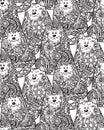 Seamless pattern with hand drawn doodle graphic cats