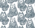 Seamless pattern with hand drawn doodle graphic cats