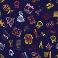 Seamless pattern with hand-drawn doodle icons, back to school theme Royalty Free Stock Photo