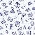 Seamless pattern with hand-drawn doodle icons, back to school theme Royalty Free Stock Photo