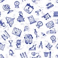 Seamless pattern with hand-drawn doodle icons, back to school theme Royalty Free Stock Photo