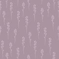 Seamless pattern with hand drawn doodle light pink branches on a soft gray lilac background