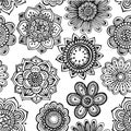 Seamless pattern with hand drawn doodle ornate flowers.