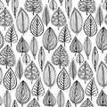 Seamless pattern with hand drawn doodle ornate leaves.