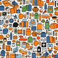 Seamless pattern with hand drawn doodle travel icons. Vector illustration Royalty Free Stock Photo