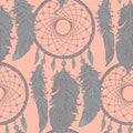 Seamless pattern with hand drawn dream catchers in line art styl