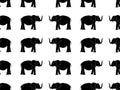 Seamless pattern with hand drawn elephant silhouettes vector illustration. Black on White background