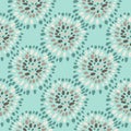 Seamless pattern with hand drawn ethnic elements. Dot circles and background in blue and aquamarine tones
