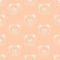 Seamless pattern with hand drawn face of bear on teddy beige background in childrens naive style