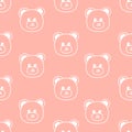 Seamless pattern with hand drawn face of teddy bear on pink background in childrens naive style