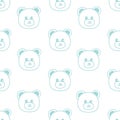 Seamless pattern with hand drawn face of bear on white background in childrens naive style