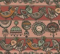 Seamless pattern with hand drawn fancy birds in ethnic style Royalty Free Stock Photo