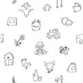 Seamless pattern Hand drawn Farm icon set Royalty Free Stock Photo