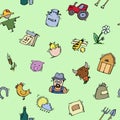 Seamless pattern Hand drawn Farm icon set Royalty Free Stock Photo