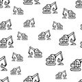 Seamless pattern hand drawn fashion excavator  icon. Hand drawn black sketch. Sign / symbol / doodle. Isolated on white background Royalty Free Stock Photo