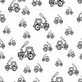 Seamless pattern hand drawn fashion tractor icon. Hand drawn black sketch. Sign / symbol / doodle. Isolated on white background. Royalty Free Stock Photo