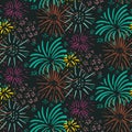 Seamless pattern with hand drawn fireworks. Colorful holiday vector endless background