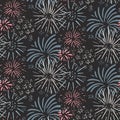 Seamless pattern with hand drawn fireworks. Colorful holiday vector endless background