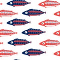 Seamless pattern with hand drawn fish in vintage style vector illusrtation