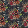 Seamless pattern with hand drawn floral fantasy motif