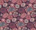 Seamless pattern with hand drawn floral fantasy motif