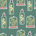 Seamless pattern with hand drawn floral terrariums