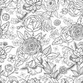 Seamless pattern with hand drawn flowers. Royalty Free Stock Photo