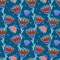 Seamless pattern of hand-drawn flowers