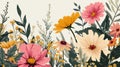 Seamless pattern with hand drawn flowers and herbs. illustration. Generative AI Royalty Free Stock Photo