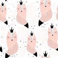 Seamless pattern with hand drawn foxes princess. Creative scandinavian modern texture for fabric, wrapping, textile, wallpaper,