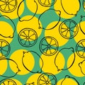 Seamless pattern with hand drawn fruits elements lemon. Vegetarian wallpaper.