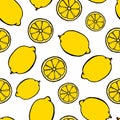 Seamless pattern with hand drawn fruits elements lemon. Vegetarian wallpaper. For design packaging, textile, background, design