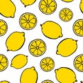 Seamless pattern with hand drawn fruits elements lemon. Vegetarian wallpaper