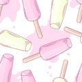 Seamless pattern with hand drawn fruity ice cream