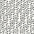 Seamless pattern with hand drawn futuristic black and white curved and rounded shapes