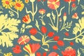 Seamless pattern with hand drawn garden flowers