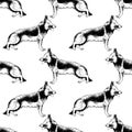 Seamless pattern with hand drawn German Shepherds