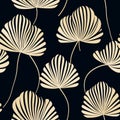 Seamless pattern with hand drawn ginkgo biloba leaves on dark blue background. Floral Japanese ornament. Royalty Free Stock Photo