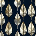 Seamless pattern with hand drawn ginkgo biloba leaves on dark blue background. Royalty Free Stock Photo