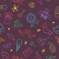 Seamless pattern with hand drawn girly doodles.