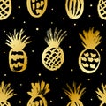 Seamless pattern with golden pineapples