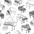 Seamless pattern with hand drawn grand pianos musical instruments Royalty Free Stock Photo